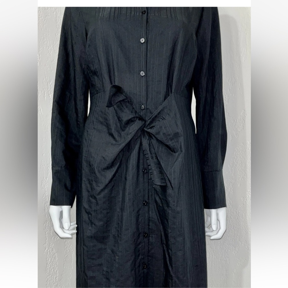 Rebecca Taylor Tailored Black Dobby Stripe Tie Waist Shirt Dress Size 2 preloved - Picture 10 of 16